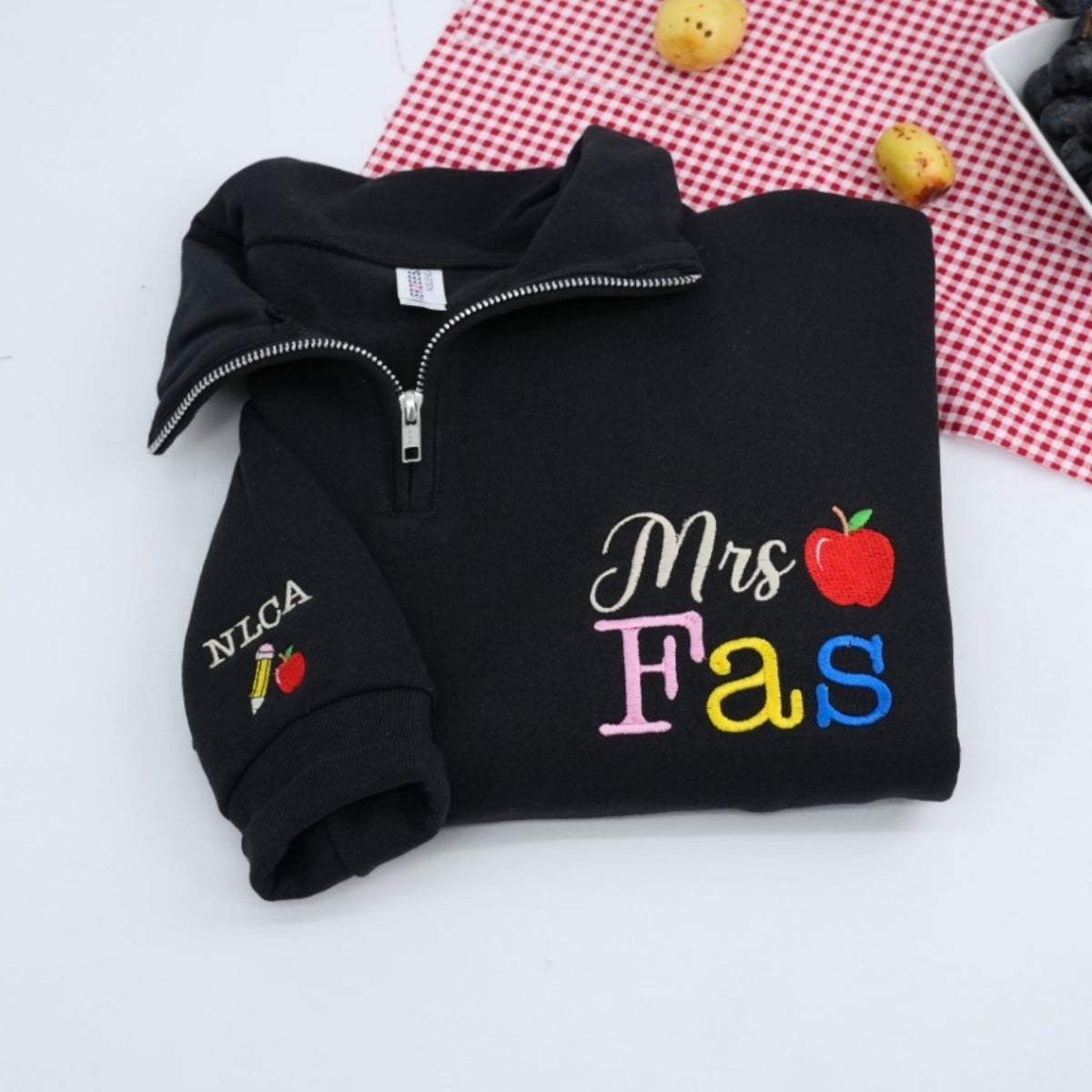 Mrs Teacher Custom Embroidered Quarter-Zip - Personalized Name - Education Apparel Teacher Gift