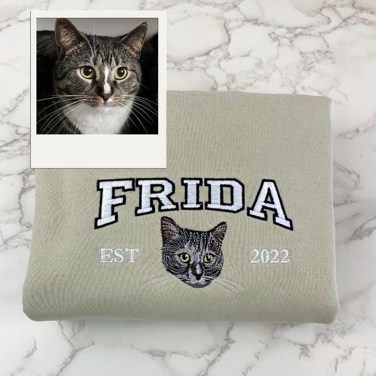 Pet Varsity Custom Embroidered Hoodie - Personalized Cat Name from Photo - Cat Mom Apparel