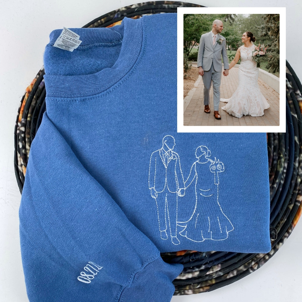 Photo Custom Embroidered Hoodie - Couple Line Art - Personalized Relationship Gift
