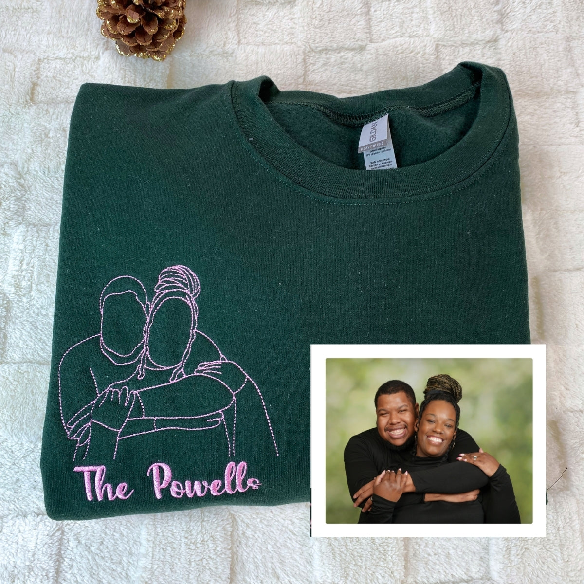 Photo Custom Embroidered Hoodie - Couple Line Art - Personalized Relationship Gift