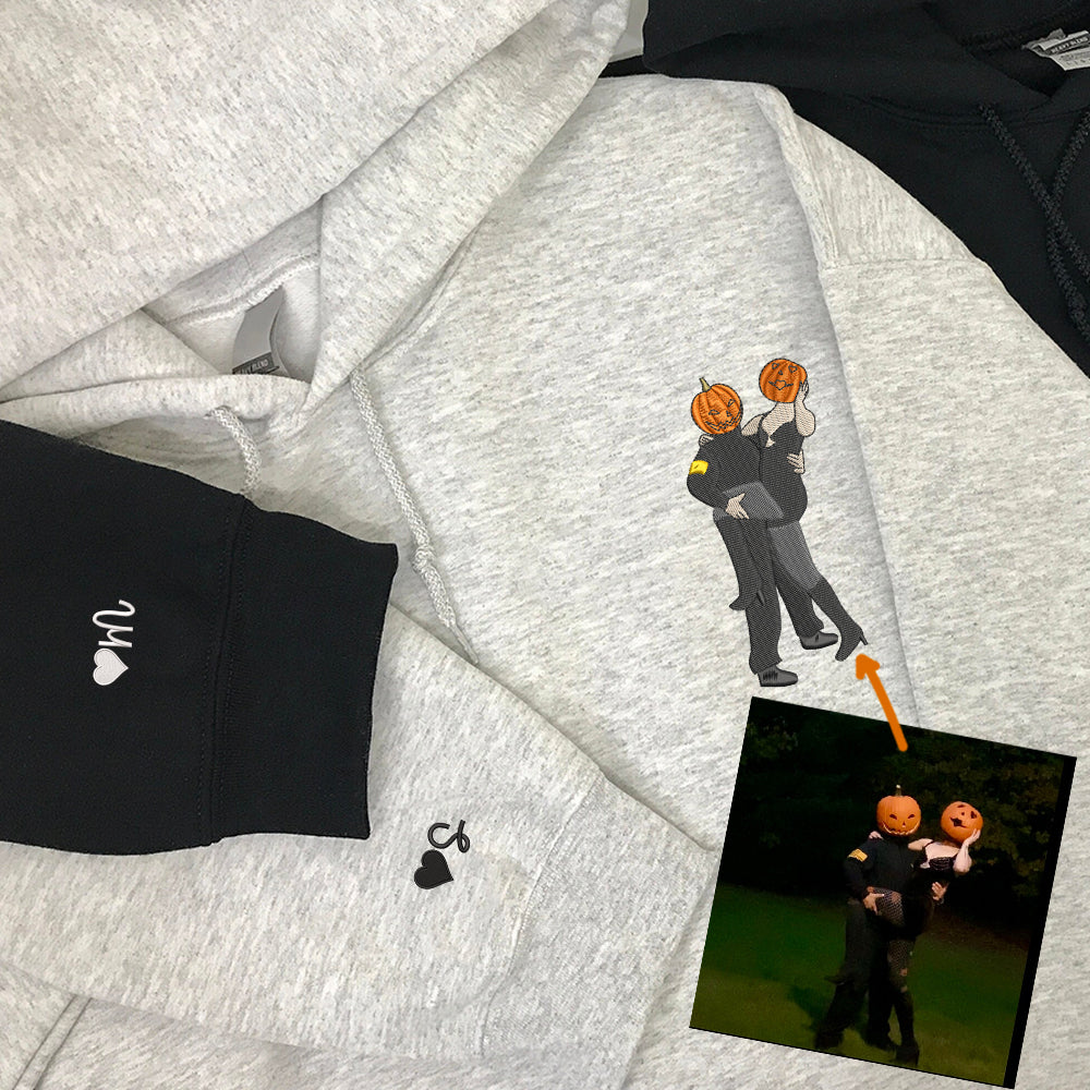 Full-Color Photo Custom Embroidered Hoodie - Personalized Portrait Couple Sweatshirt