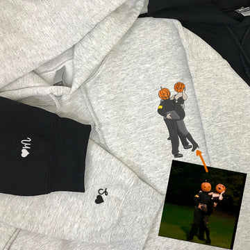 Full-Color Photo Custom Embroidered Hoodie - Personalized Portrait Couple Sweatshirt