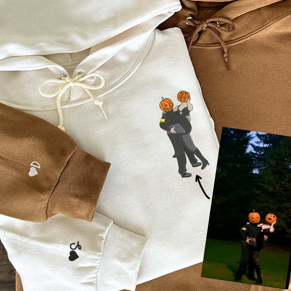 Full-Color Photo Custom Embroidered Hoodie - Personalized Portrait Couple Sweatshirt