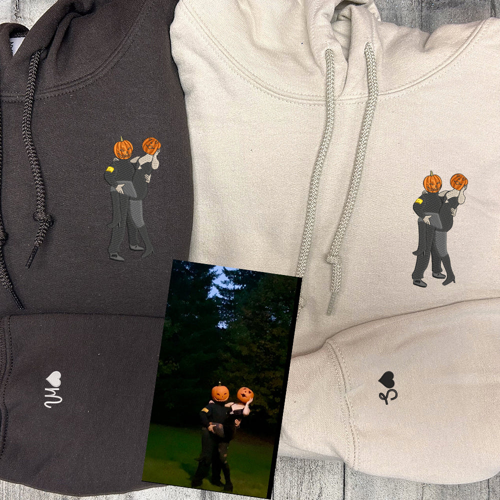 Full-Color Photo Custom Embroidered Hoodie - Personalized Portrait Couple Sweatshirt
