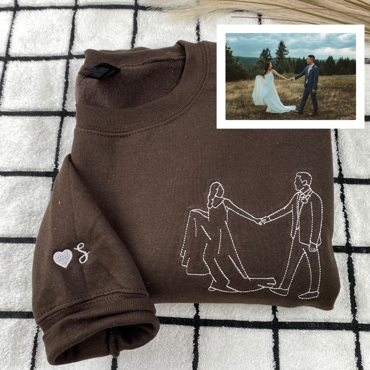 Outline Photo Custom Embroidered Hoodie - Personalized Portrait Couple Sweatshirt - Line Art