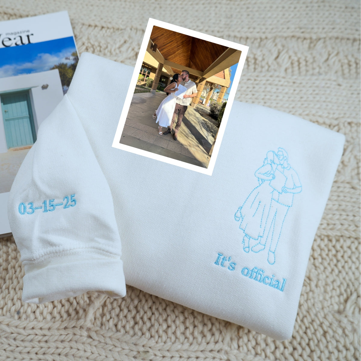 Outline Photo Custom Embroidered Hoodie - Personalized Portrait Couple Sweatshirt - Line Art