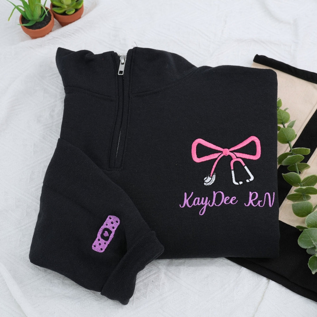 RN Custom Embroidered Quarter-Zip - Personalized Name Registered Nurse Sweatshirt Gift
