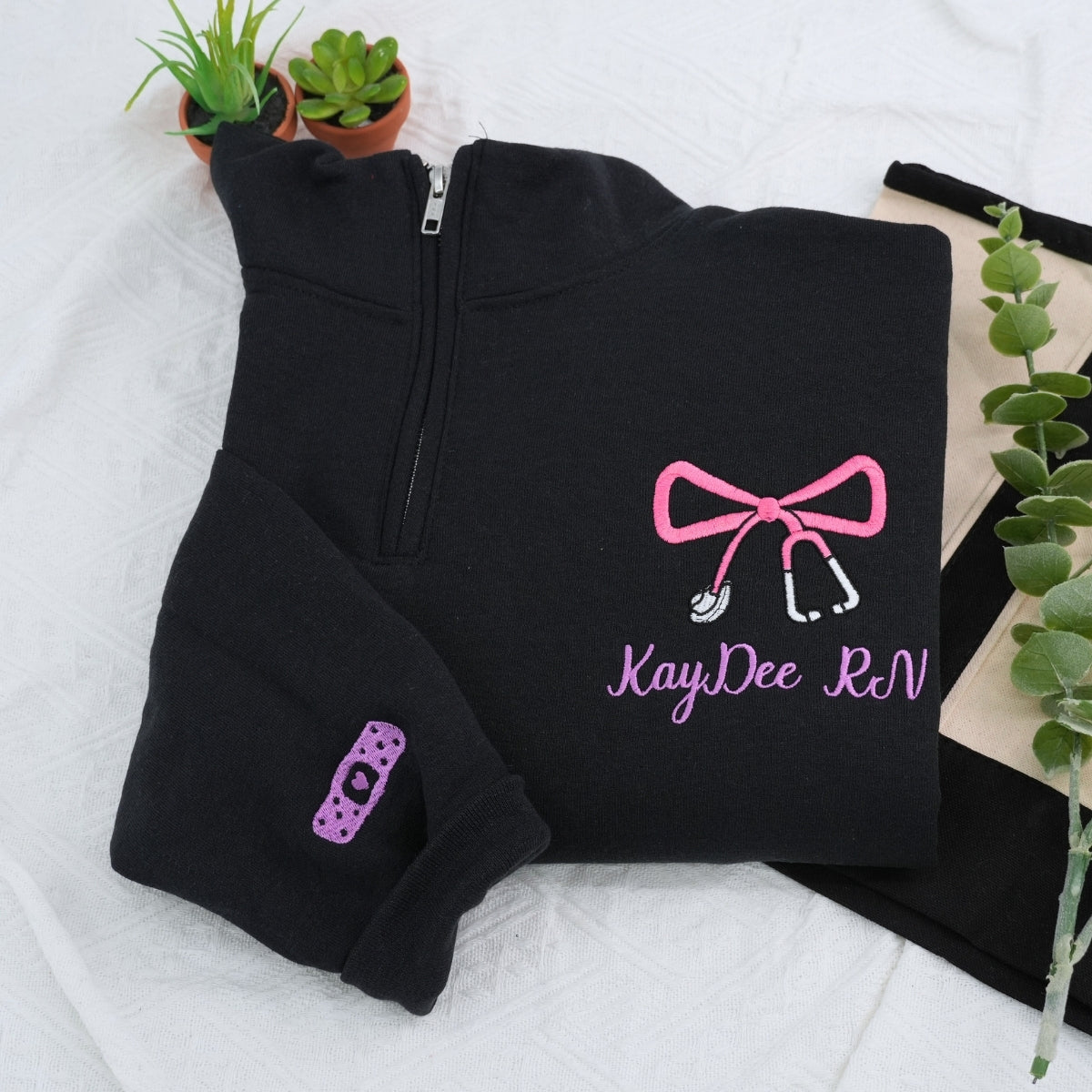 RN Custom Embroidered Quarter-Zip - Personalized Name Registered Nurse Sweatshirt Gift