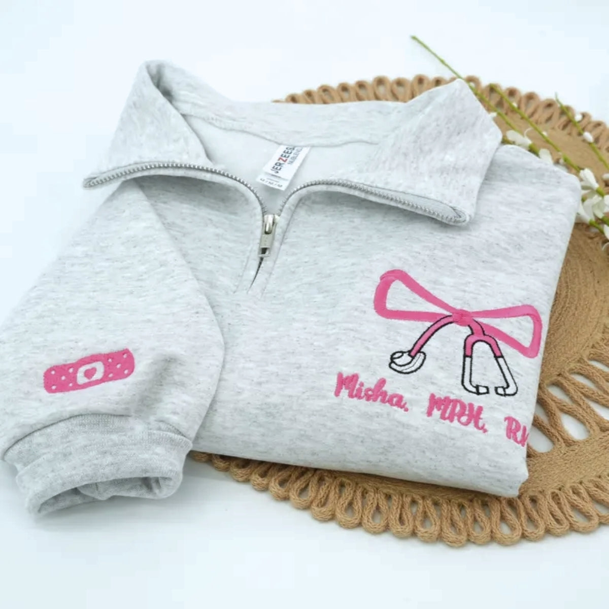 RN Custom Embroidered Quarter-Zip - Personalized Name Registered Nurse Sweatshirt Gift
