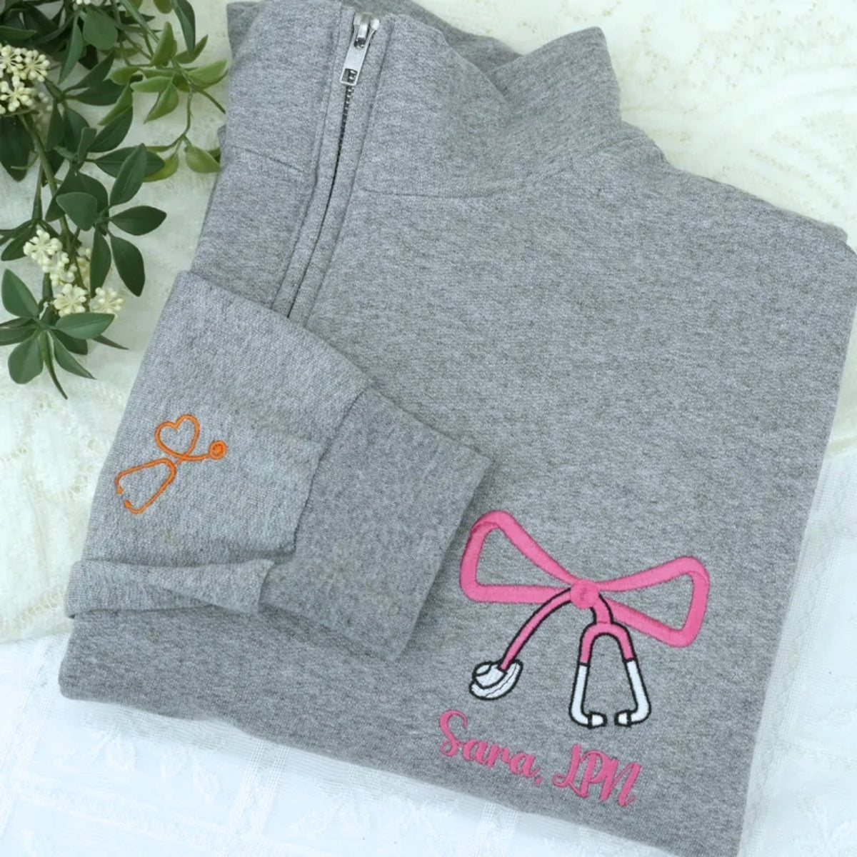 RN Custom Embroidered Quarter-Zip - Personalized Name Registered Nurse Sweatshirt Gift