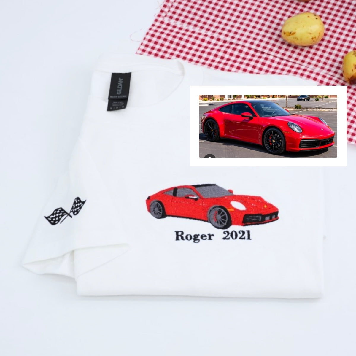 Sports Car Custom Embroidered T-Shirt - Personalized Auto Apparel Gift for Car Lovers