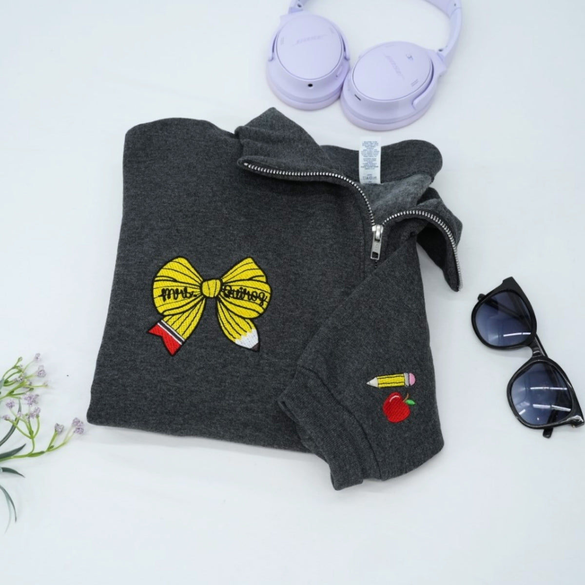 Teacher Bow Custom Embroidered Quarter-Zip - Personalized Education Apparel Gift