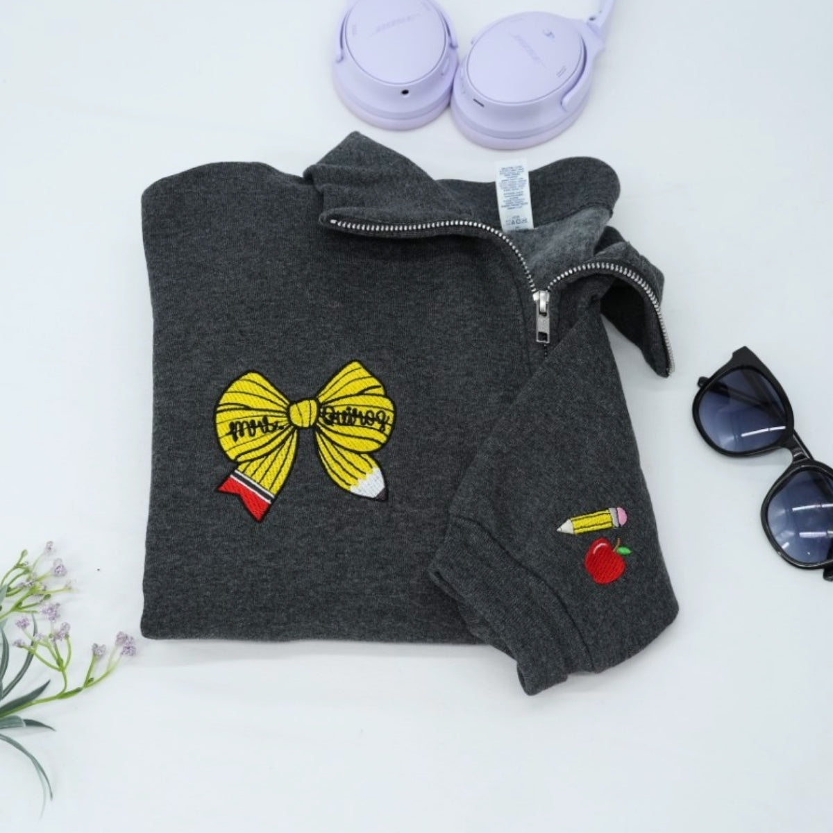 Teacher Bow Custom Embroidered Quarter-Zip - Personalized Education Apparel Gift