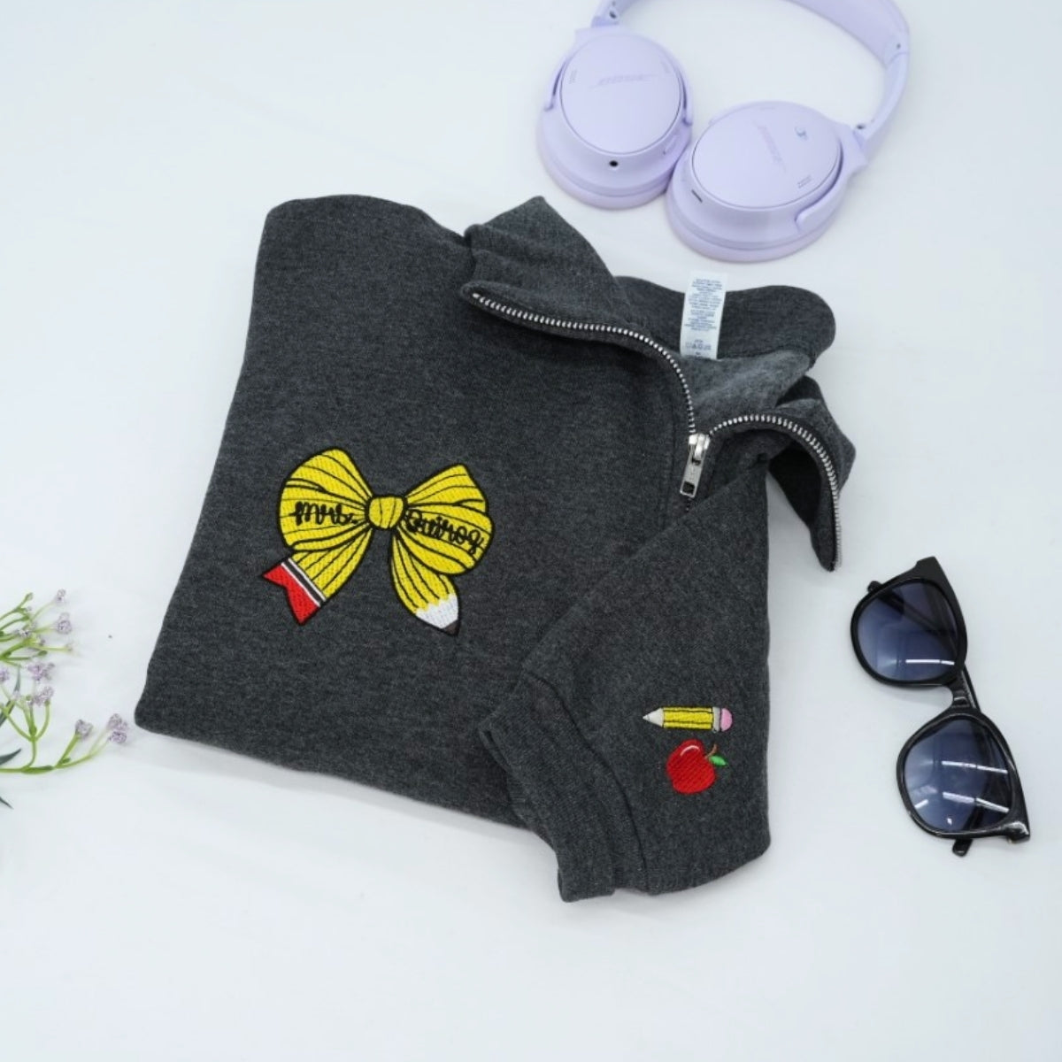 Teacher Bow Custom Embroidered Quarter-Zip - Personalized Education Apparel Gift