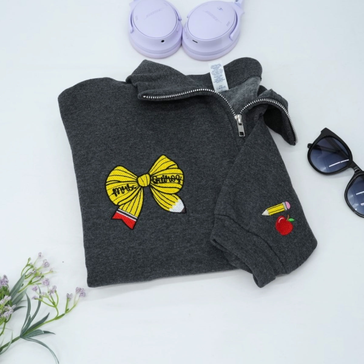 Teacher Bow Custom Embroidered Quarter-Zip - Personalized Education Apparel Gift