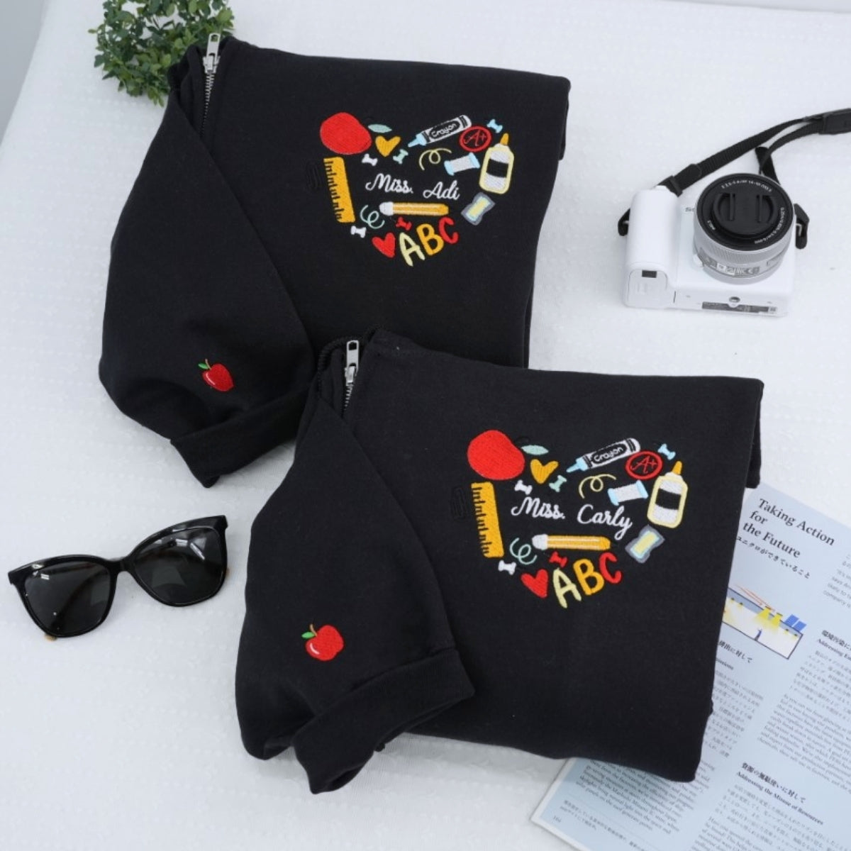 Teacher Custom Embroidered Zip-Up Hoodie - Personalized Educator Back to School Gift