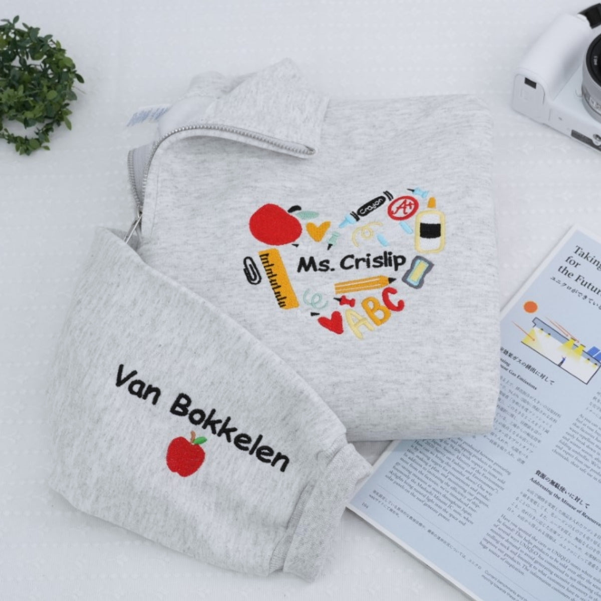 Teacher Custom Embroidered Zip-Up Hoodie - Personalized Educator Back to School Gift