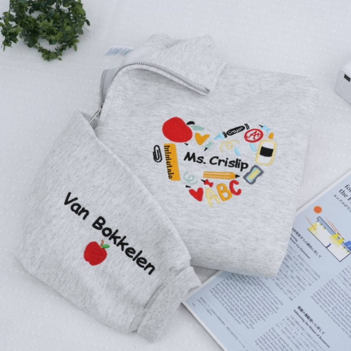Teacher Custom Embroidered Zip-Up Hoodie - Personalized Educator Back to School Gift