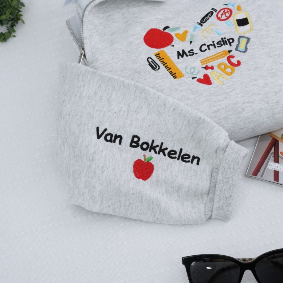 Teacher Custom Embroidered Zip-Up Hoodie - Personalized Educator Back to School Gift