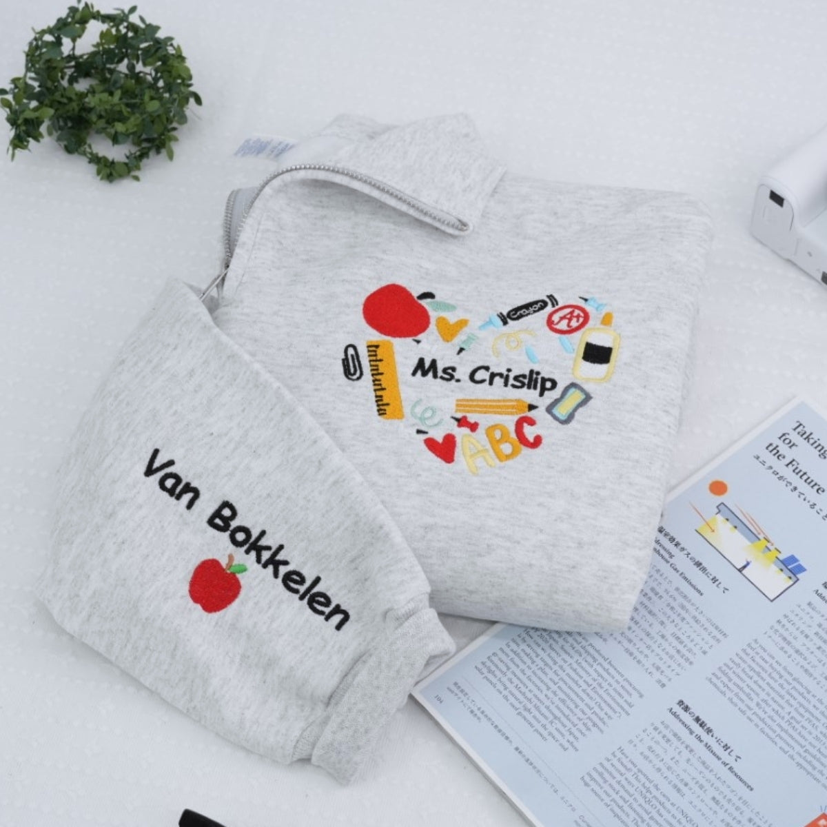 Teacher Custom Embroidered Zip-Up Hoodie - Personalized Educator Back to School Gift