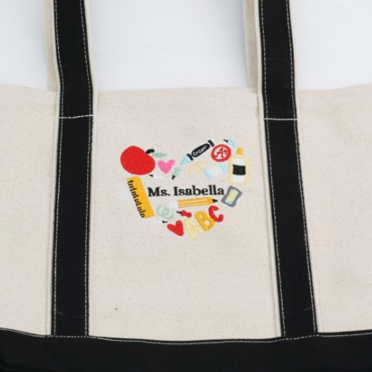 Teacher Name Custom Embroidered Tote Bag - Personalized School Supply Gift