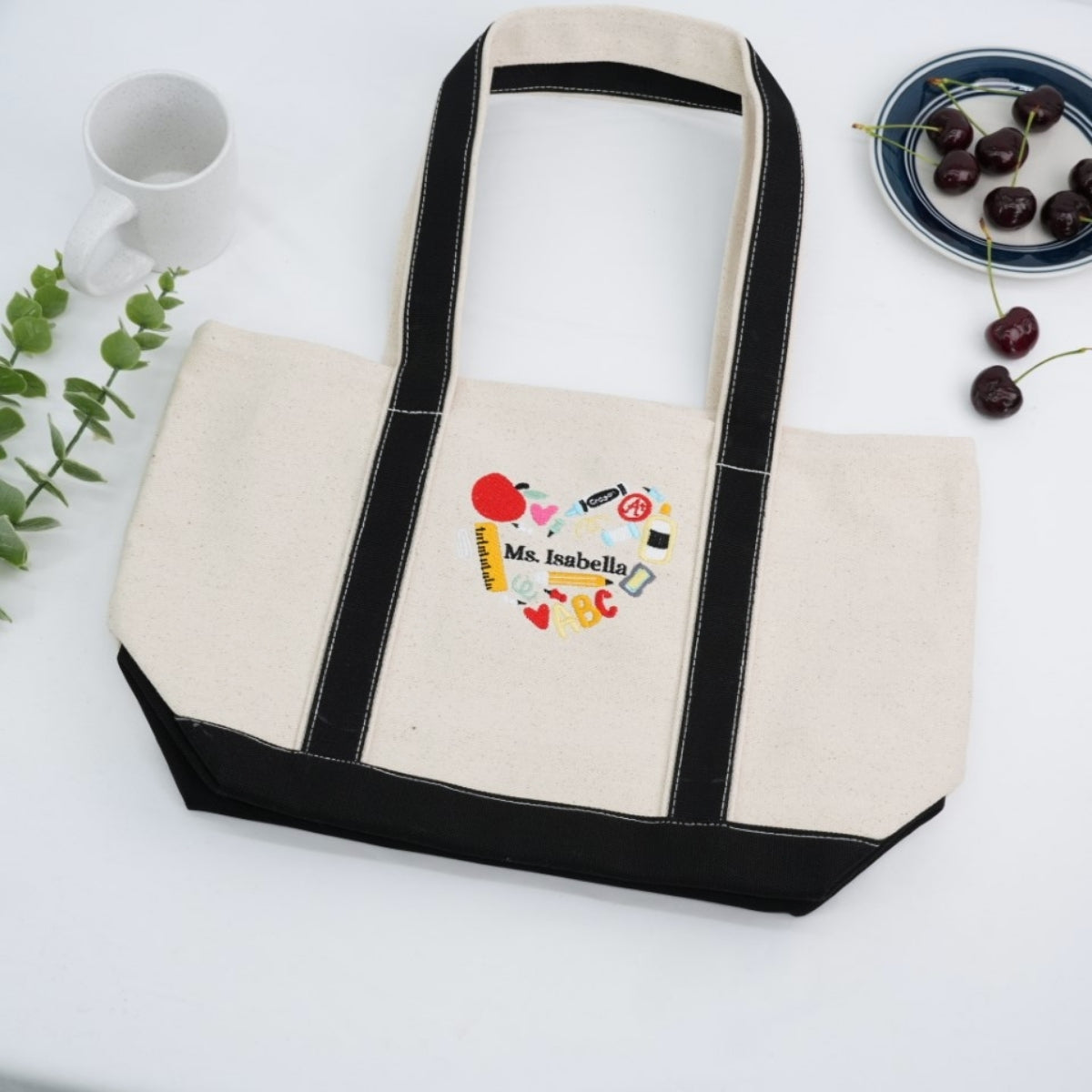 Teacher Name Custom Embroidered Tote Bag - Personalized School Supply Gift