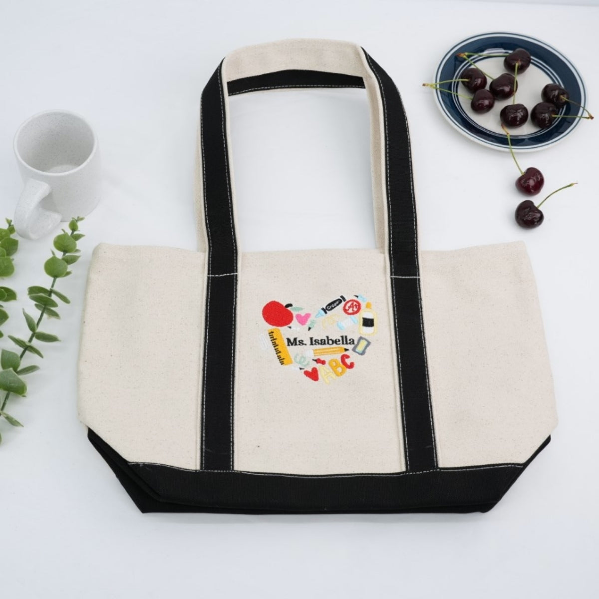 Teacher Name Custom Embroidered Tote Bag - Personalized School Supply Gift