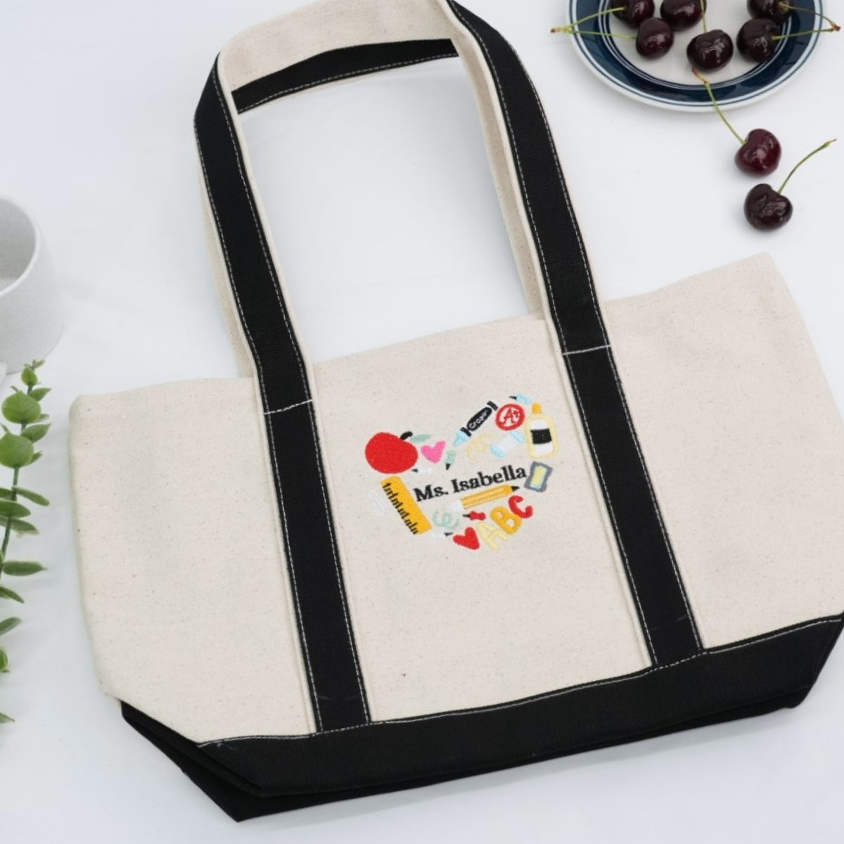 Teacher Name Custom Embroidered Tote Bag - Personalized School Supply Gift