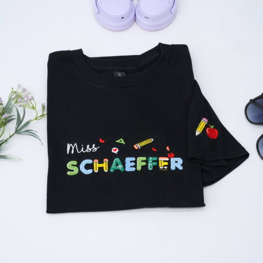 Teacher Miss Custom Embroidered T-Shirt - Personalized Education Apparel Gift