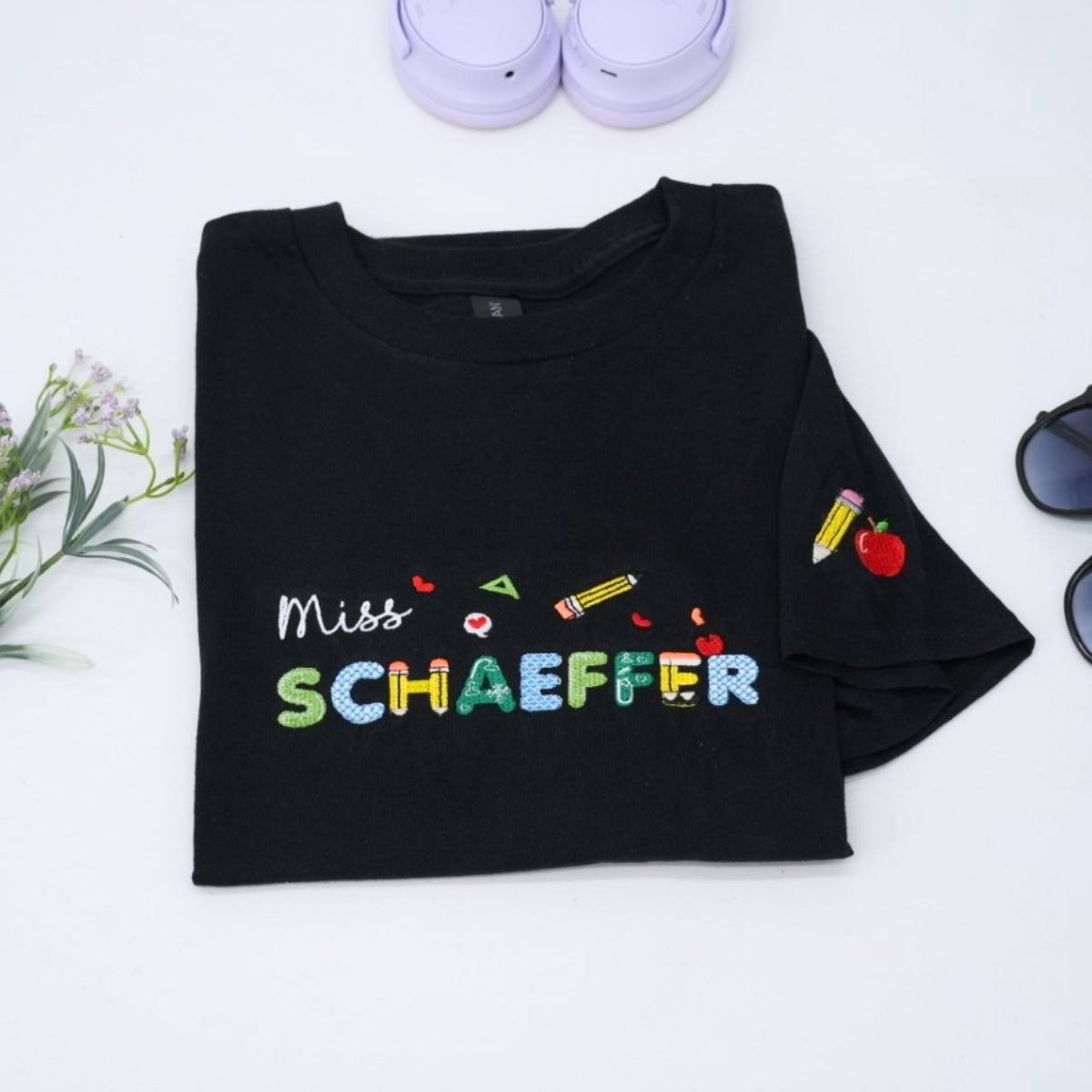 Teacher Miss Custom Embroidered T-Shirt - Personalized Education Apparel Gift