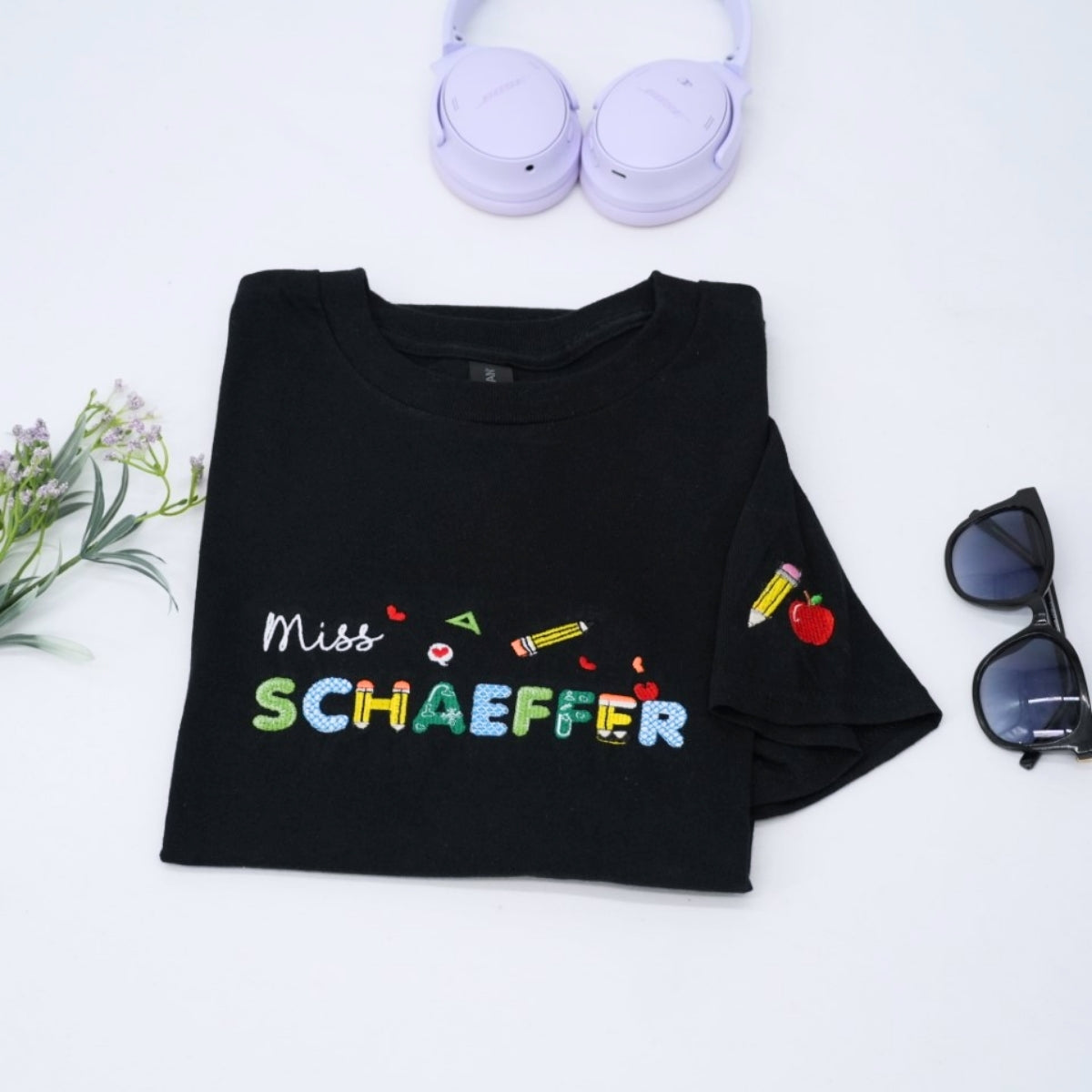 Teacher Miss Custom Embroidered T-Shirt - Personalized Education Apparel Gift