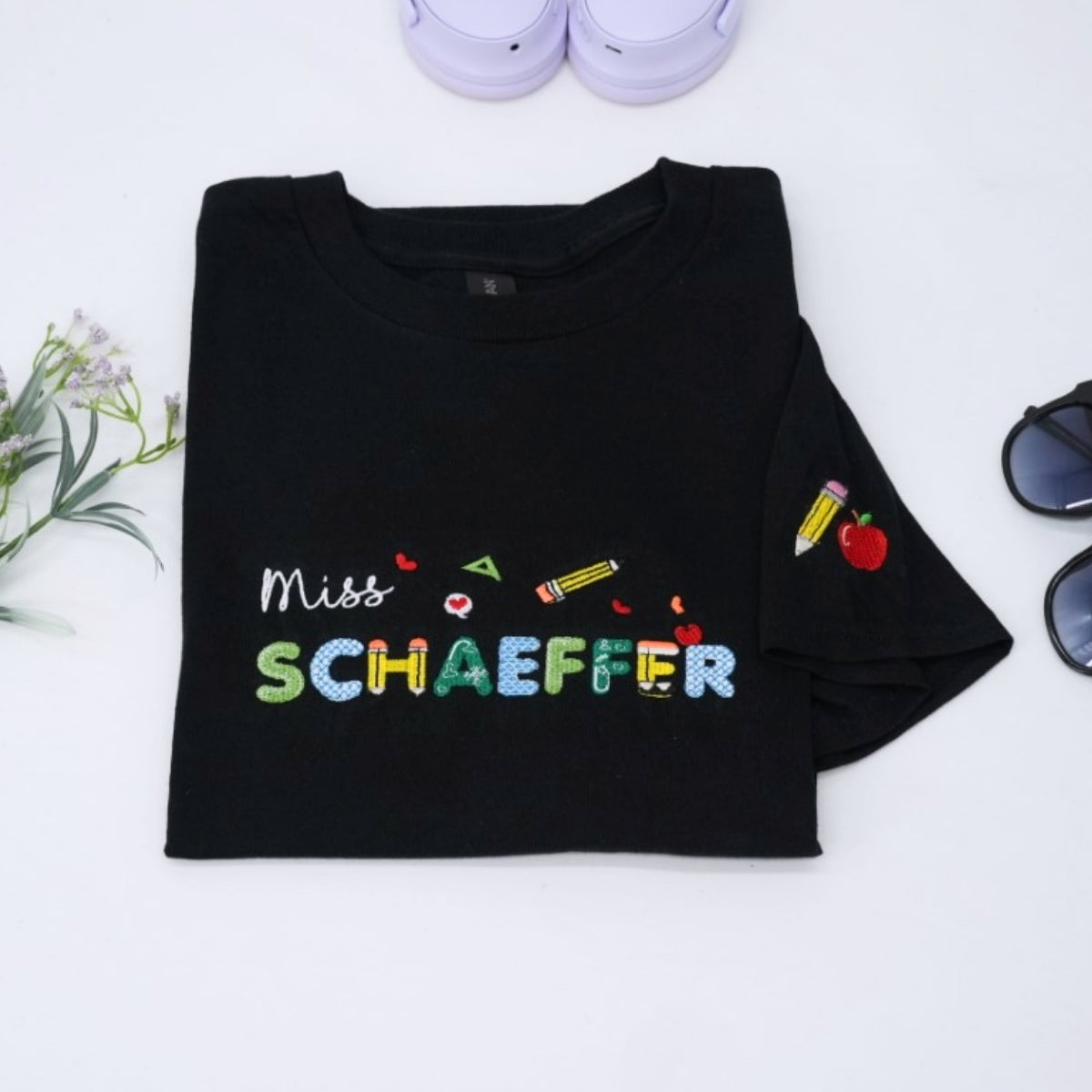 Teacher Miss Custom Embroidered T-Shirt - Personalized Education Apparel Gift