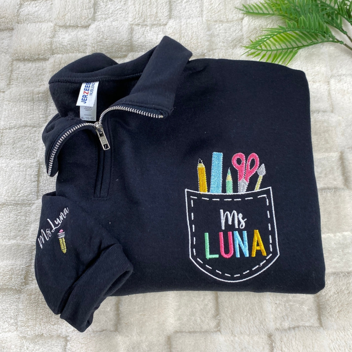 Teacher Custom Embroidered Zip-Up Hoodie - Personalized Educator Sweatshirt Gift