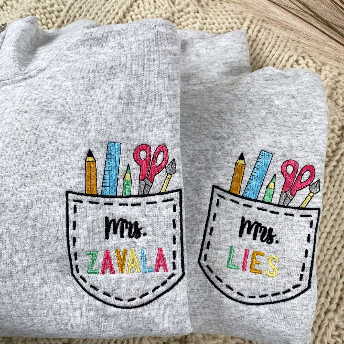 Teacher Custom Embroidered Zip-Up Hoodie - Personalized Educator Sweatshirt Gift