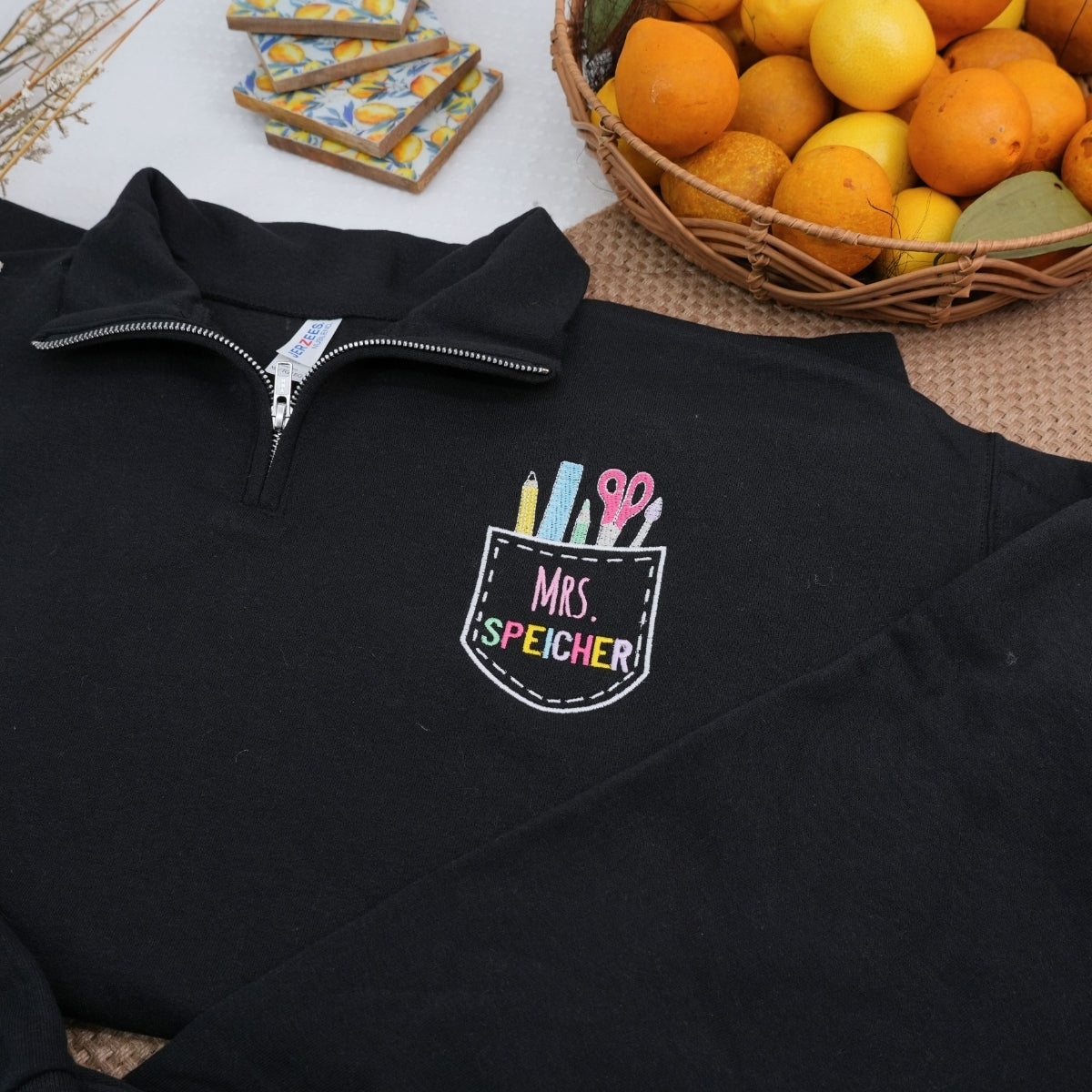 Teacher Custom Embroidered Zip-Up Hoodie - Personalized Educator Sweatshirt Gift