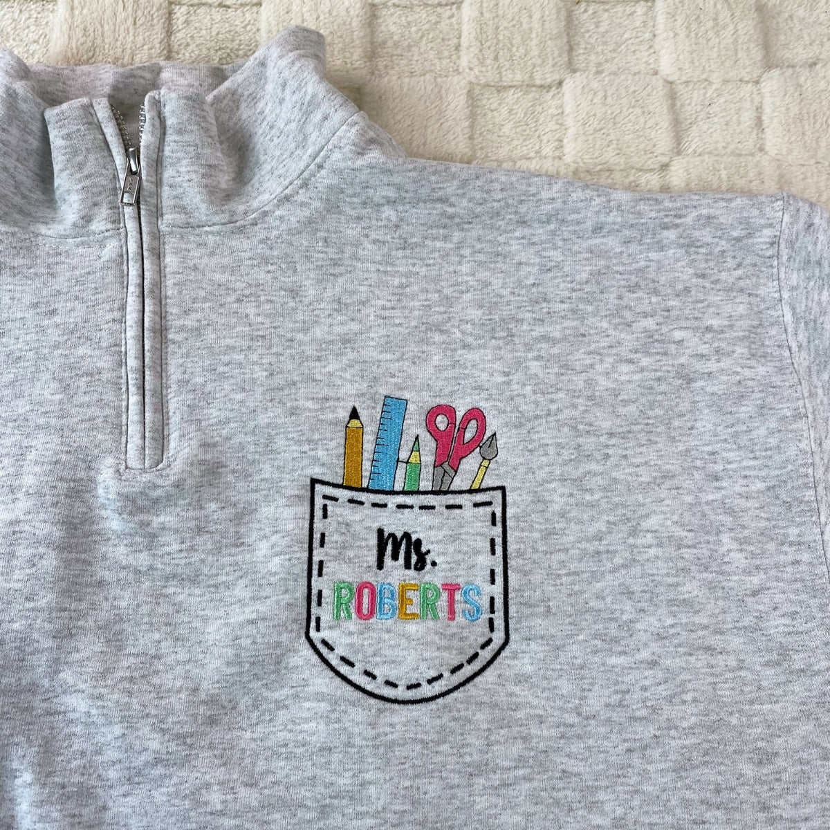 Teacher Custom Embroidered Zip-Up Hoodie - Personalized Educator Sweatshirt Gift
