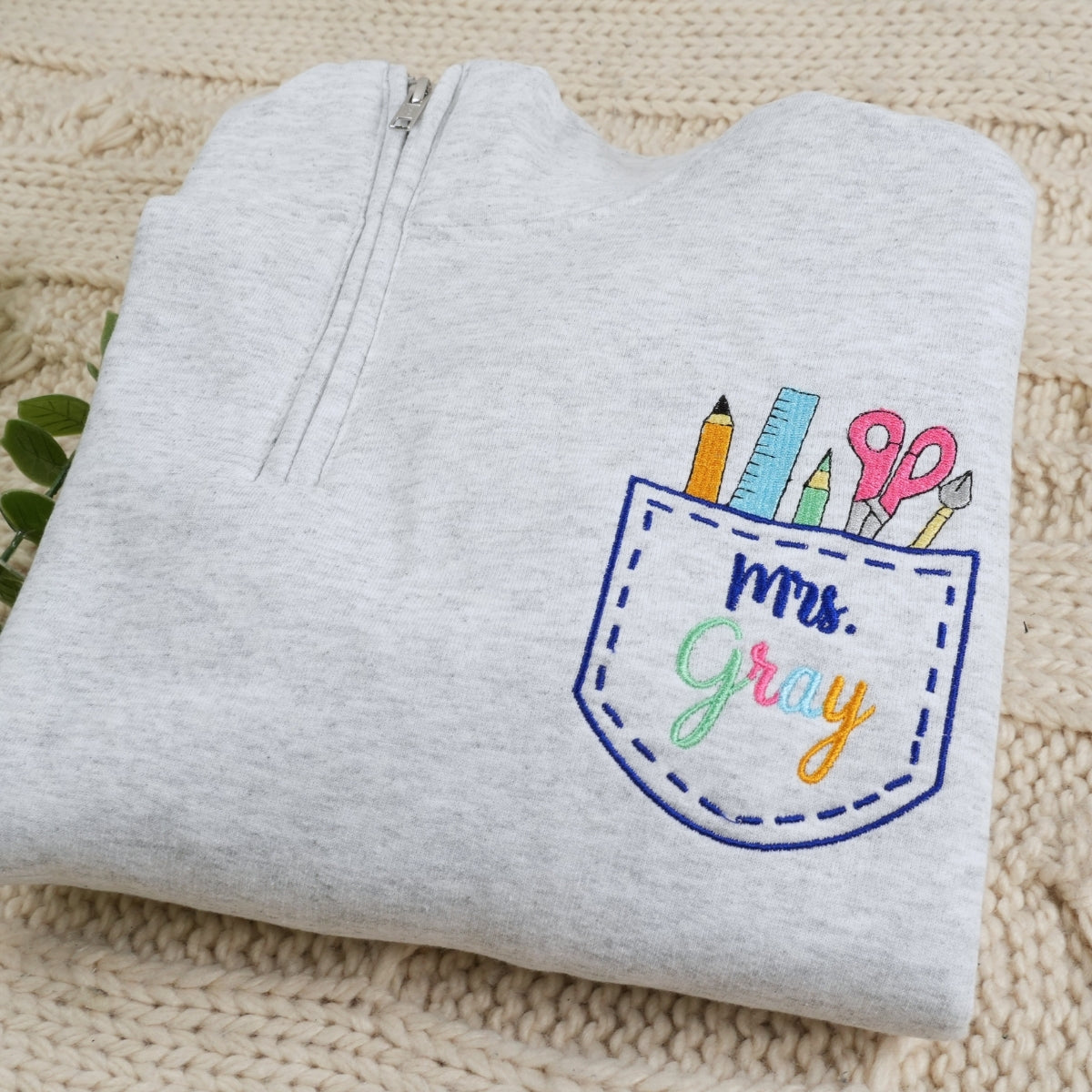 Teacher Custom Embroidered Zip-Up Hoodie - Personalized Educator Sweatshirt Gift