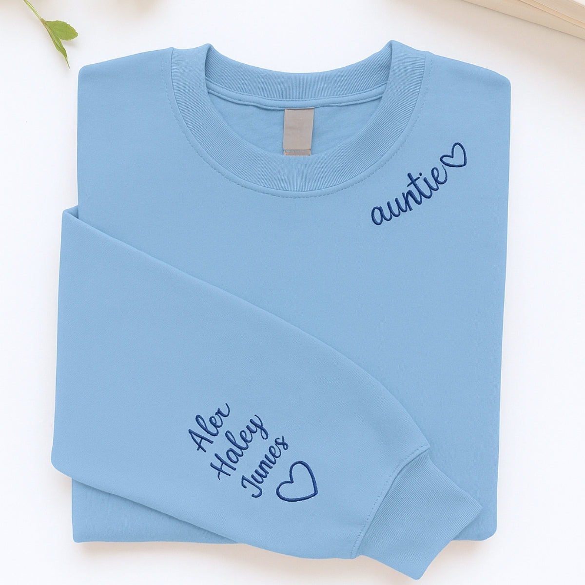 Personalised Auntie Embroidered Sweaters - Custom Aunt Hoodie With Niece Nephew Names - Perfect Gift