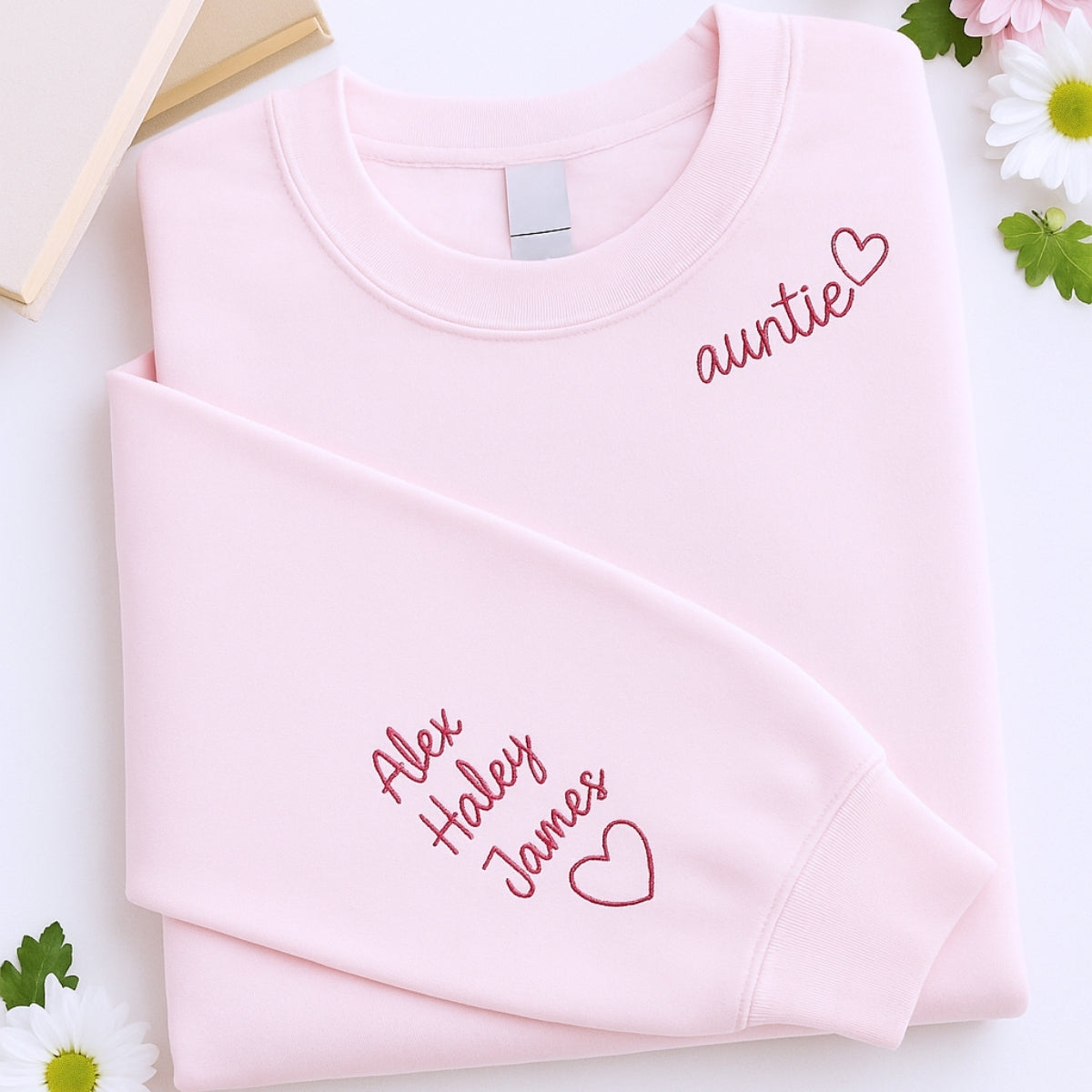 Personalised Auntie Embroidered Sweaters - Custom Aunt Hoodie With Niece Nephew Names - Perfect Gift