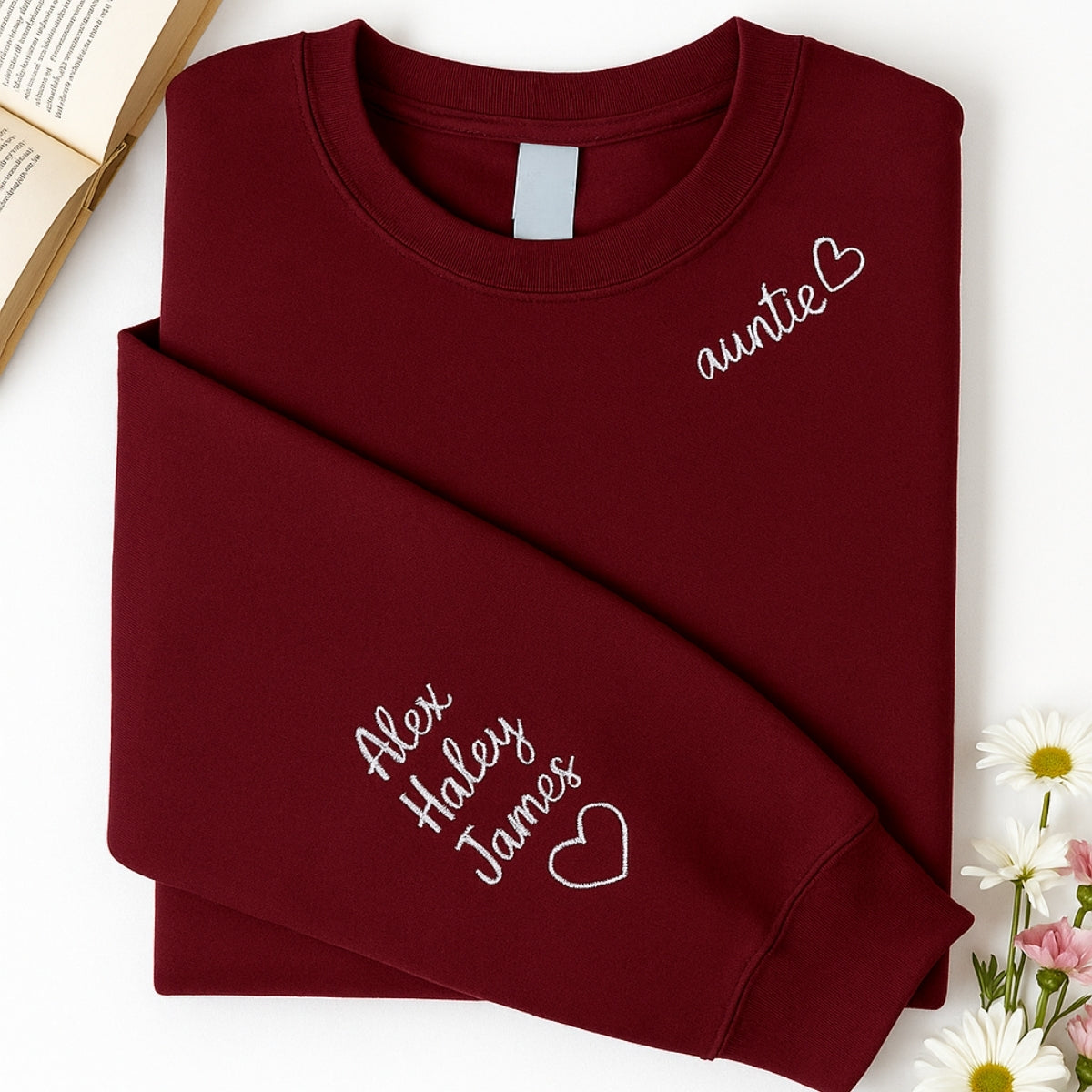 Personalised Auntie Embroidered Sweaters - Custom Aunt Hoodie With Niece Nephew Names - Perfect Gift