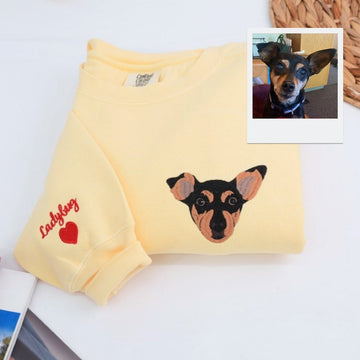 Personalized Dog Portrait Sweatshirts - Custom Dog Face Embroidered Hoodies - Dog Name Gift for Dog Mom Dad - Premium Pet Memorial Apparel