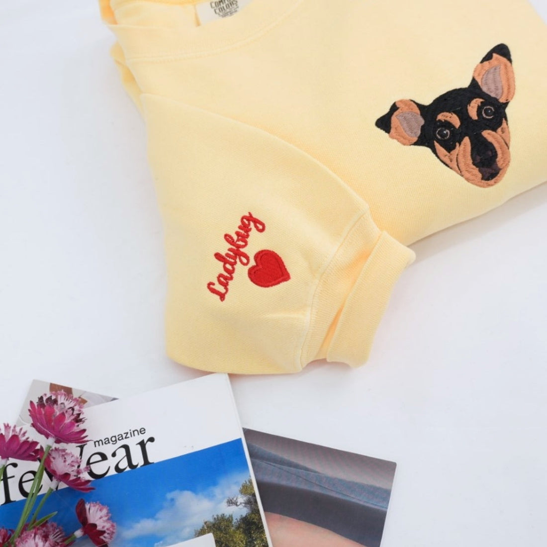 Personalized Dog Portrait Sweatshirts - Custom Dog Face Embroidered Hoodies - Dog Name Gift for Dog Mom Dad - Premium Pet Memorial Apparel