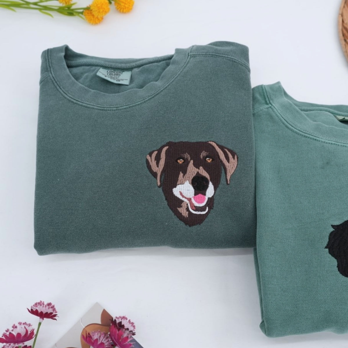 Personalized Dog Portrait Sweatshirts - Custom Dog Face Embroidered Hoodies - Dog Name Gift for Dog Mom Dad - Premium Pet Memorial Apparel