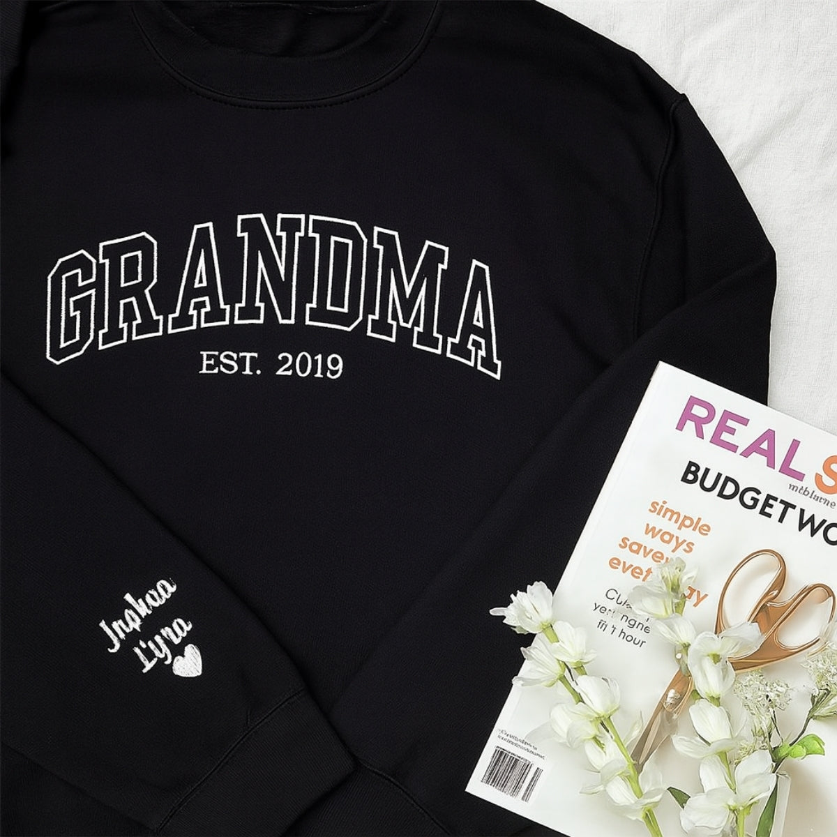 Personalised Grandma Sweatshirt | Custom EST Embroidered - Grandchildren Names Gift