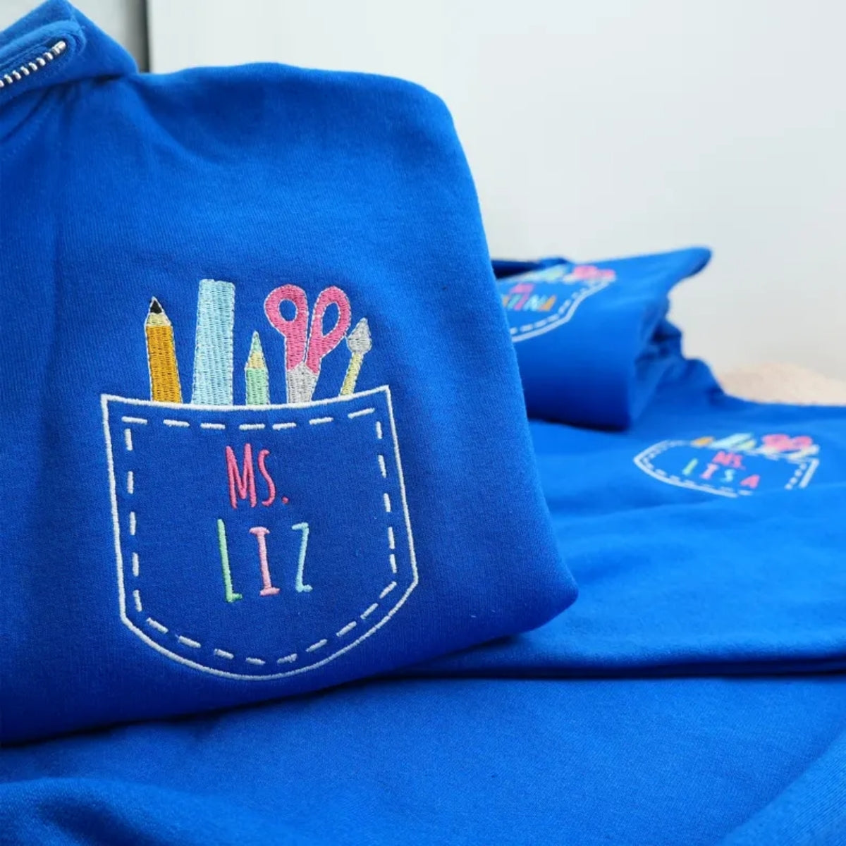 Personalised Teacher Team Zip Up Hoodies - Custom Name Embroidered School Staff Sweaters - Bulk Order