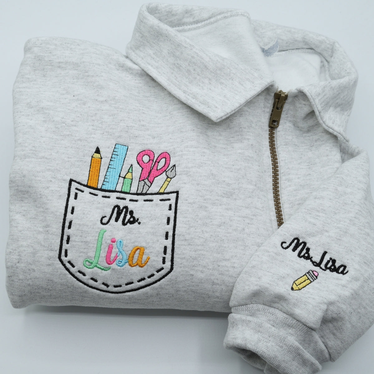Personalised Teacher Zip Up Hoodies - Custom Name Embroidered Sweaters - Perfect Educator Gift