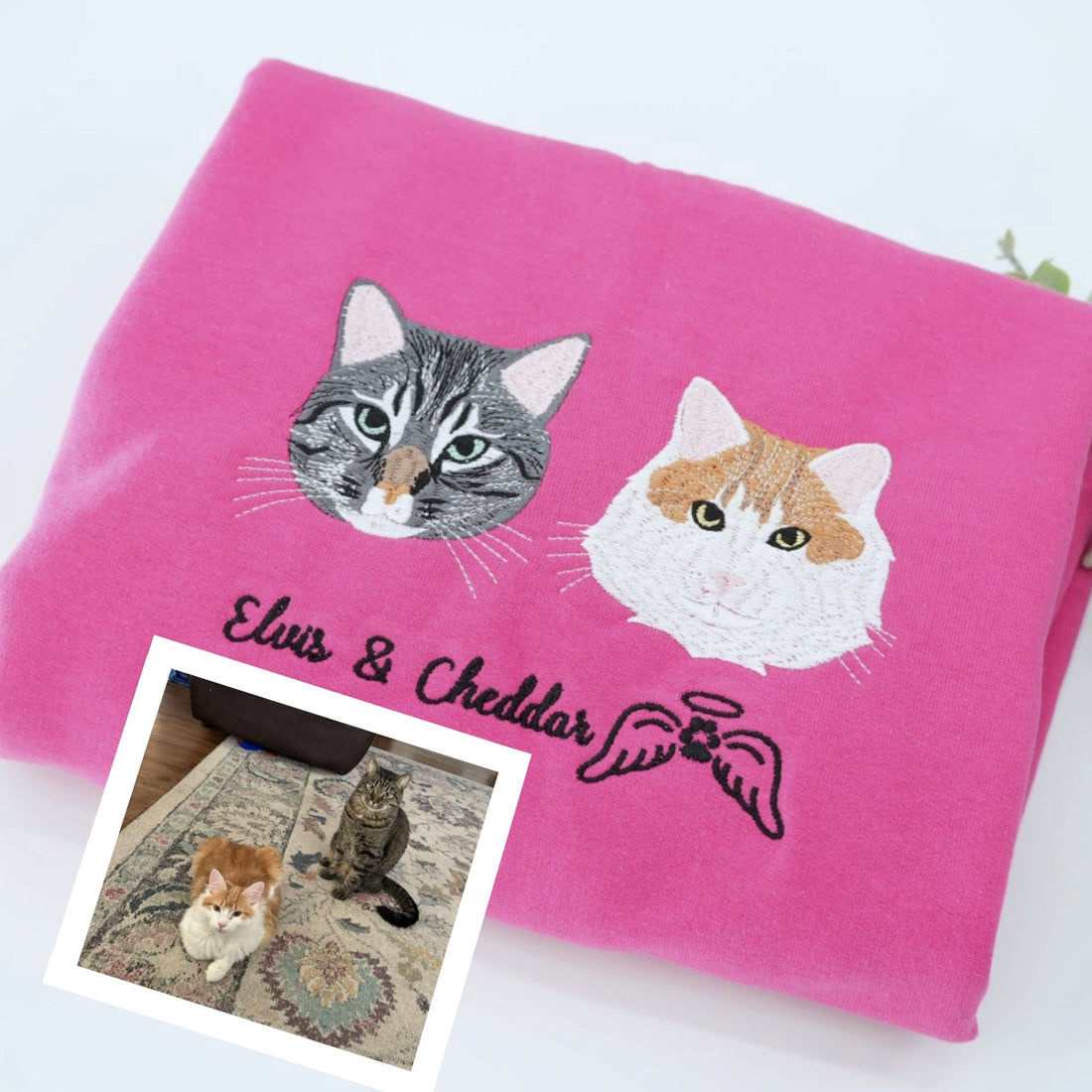 Cat Angel Wings Custom Embroidered Hoodie - Personalized Pet Memorial Sweatshirt Gift