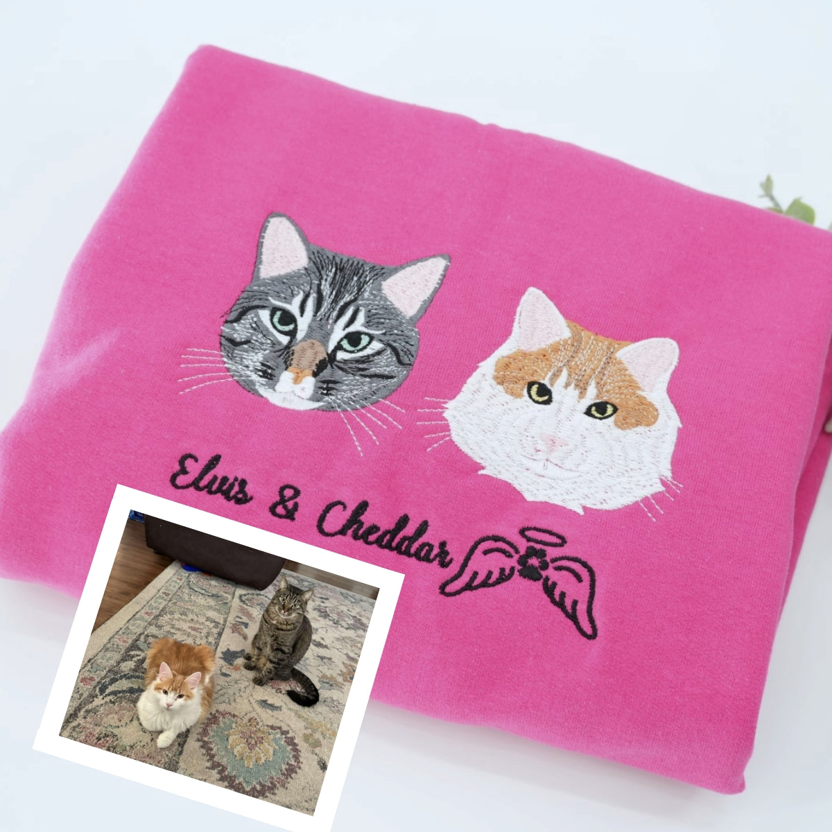 Cat Angel Wings Custom Embroidered Hoodie - Personalized Pet Memorial Sweatshirt Gift
