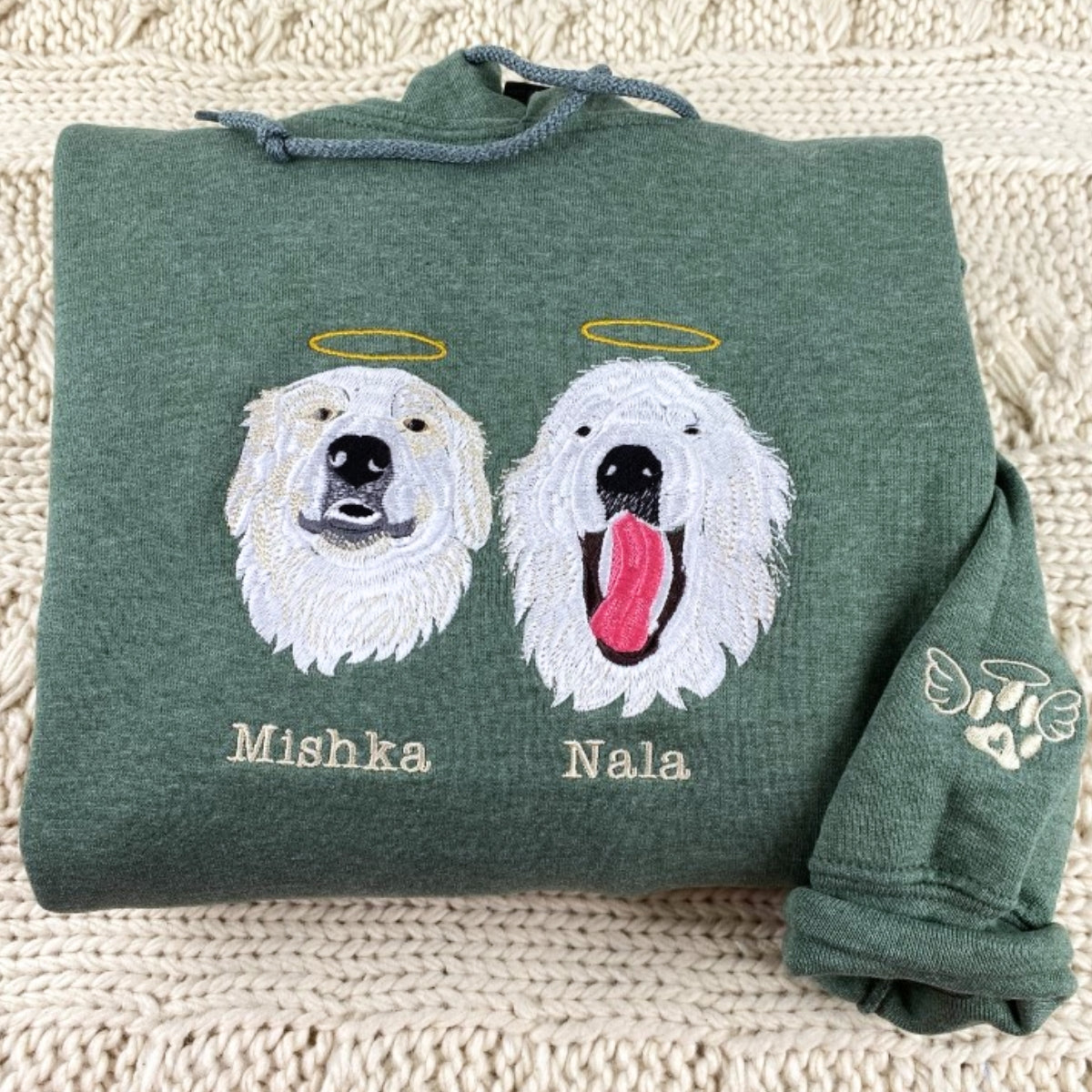 Dog Angel Halos Custom Embroidered Hoodie - Personalized Pet Memorial Sweatshirt Gift