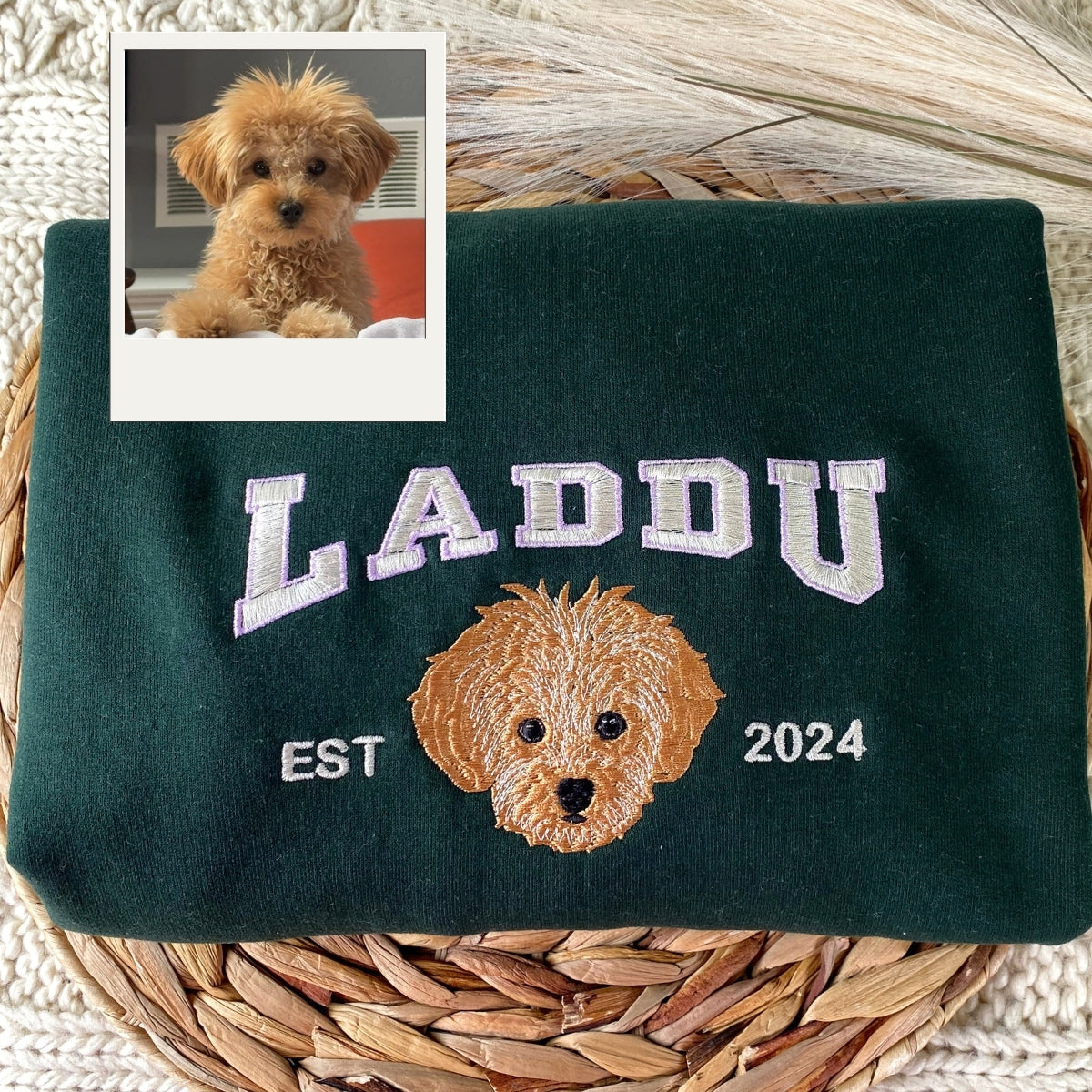 Dog Portrait Custom Embroidered Hoodie - Personalized Pet Memorial Sweatshirt Gift